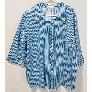 Chelsea Studio Womens Button Down Top 3/4 Roll Sleeve Striped Multicolor 2X